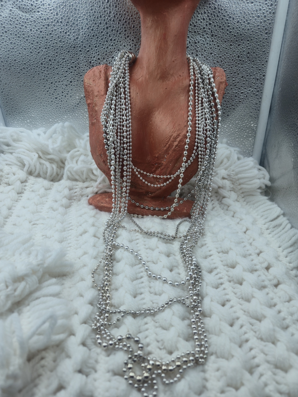 Chico's Multi-Strand Silver Bead Layered Necklace